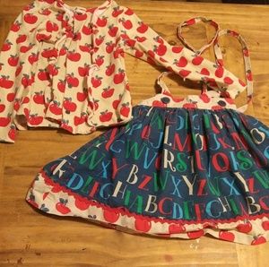 Eleanor Rose Abc apron dress & apple cardigan